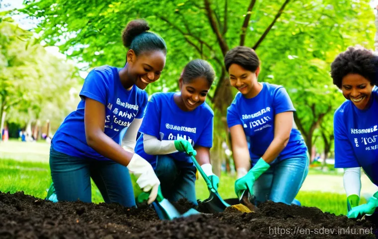 지속가능발전 실무 경험 쌓기 - **Prompt: The Joy of Community Volunteering**
    "A diverse group of cheerful volunteers, aged late...